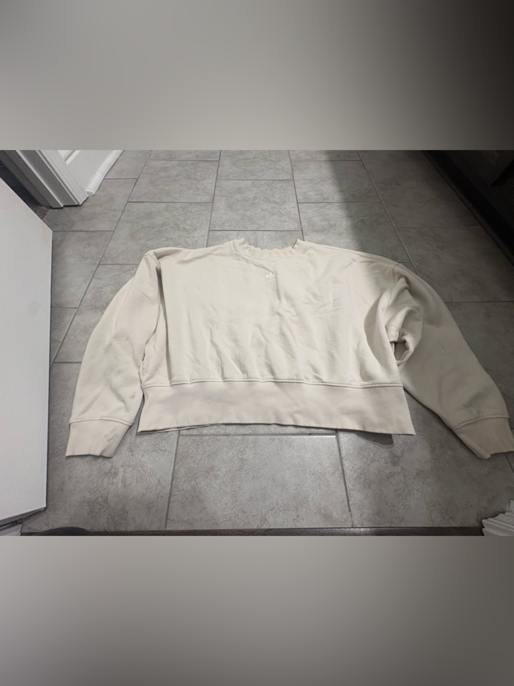 adidas Cream Crewneck with White Trefoil Embroidery little stains